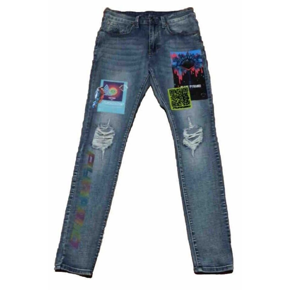 Men’s Black Pyramid Logo Patch Jeans